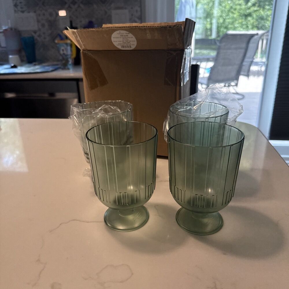 Hearth & Hand with Magnolia Green Ribbed Tritan Drinkware Set of 4 plastic
